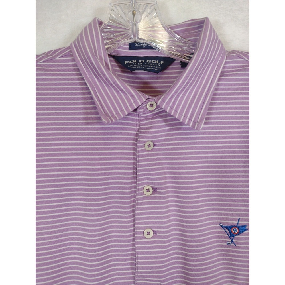 Polo Golf‎ Ralph Lauren Mens Vintage Lisle Purple Striped Polo Shirt Size Medium